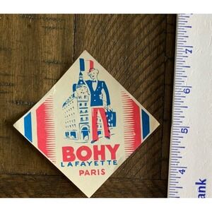 VTG BOHY Lafayette Paris France Suitcase Luggage Label Tag Souvenir Travel Chic